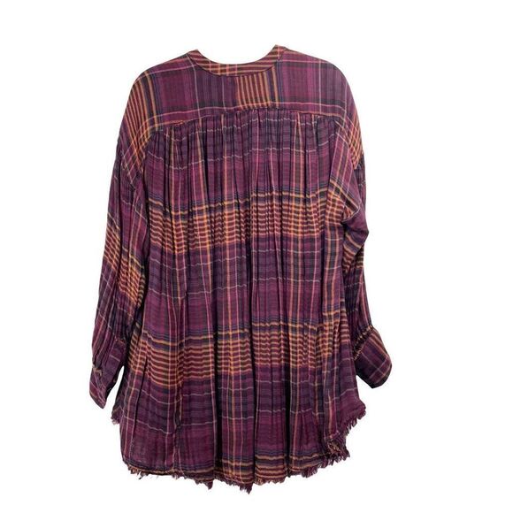 Free People Come On Over Oversized Plaid Shirt top Size XS boho lagenlook - Picture 8 of 10